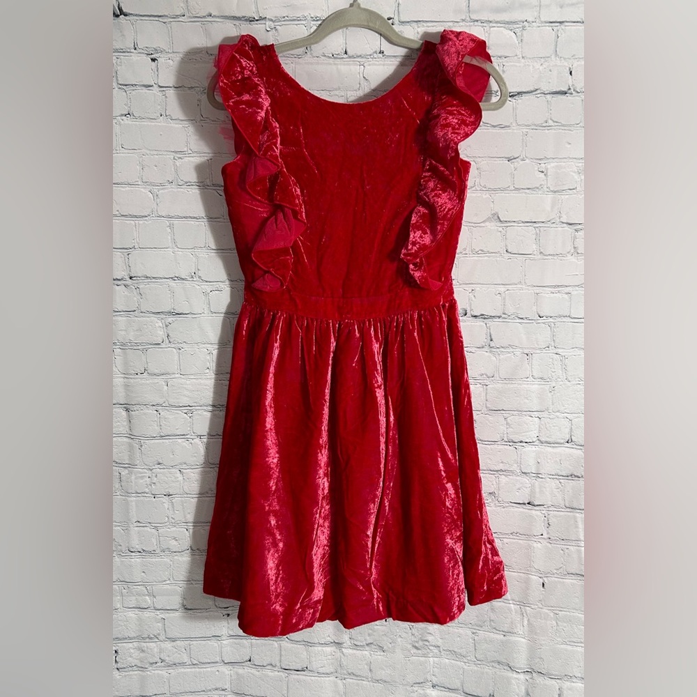 J.Crew Crewcuts Red Velvet Flutter Sleeve Dress size 14